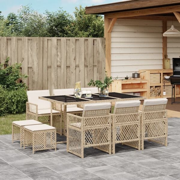 vidaXL Set da Pranzo da Giardino 11 pz con Cuscini Beige in Polyrattan