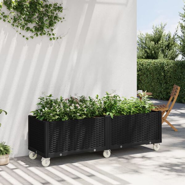vidaXL Fioriera da Giardino con Ruote Nera 160x50x54 cm in PP