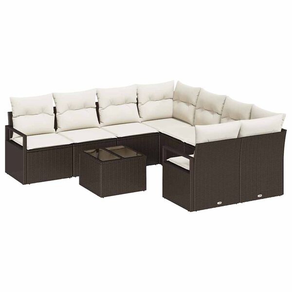 vidaXL Set di divani con cuscino 9 pcs Marrone e Crema polyrattan