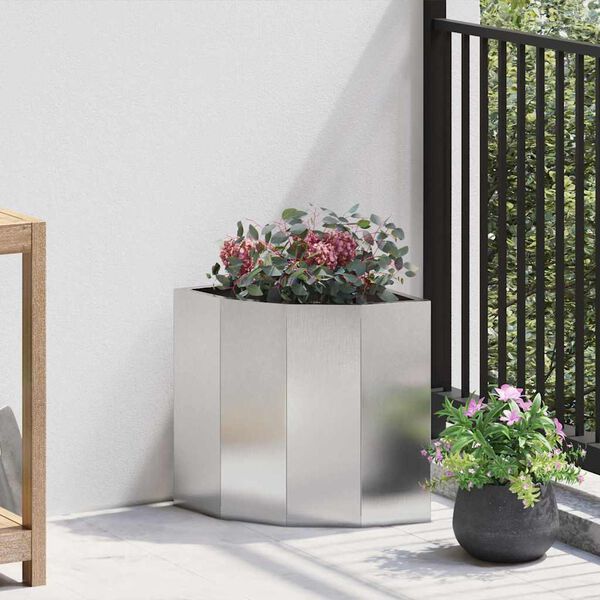 vidaXL Vaso d'angolo Argento 30 x 30 x 35 cm Acciaio inossidabile