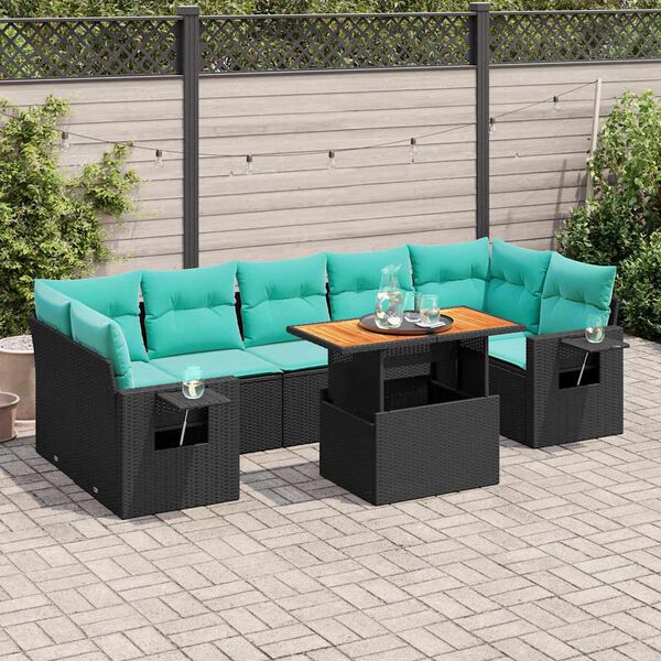 vidaXL Set Divani da Giardino con Cuscini 8 pz Nero in Polyrattan