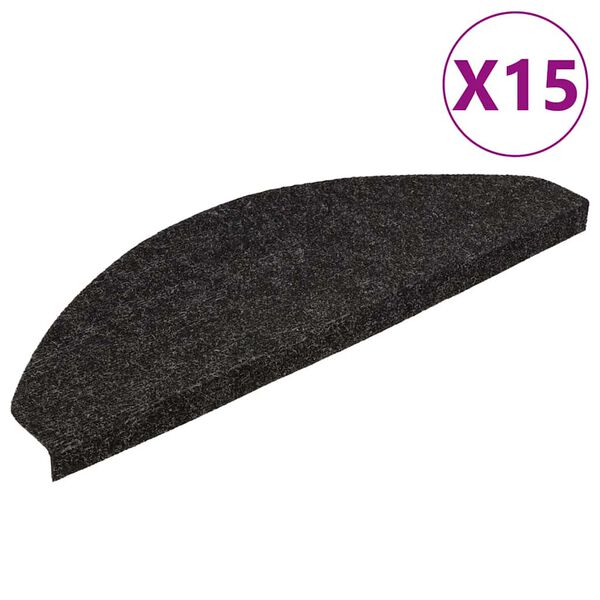 vidaXL Tappeti Adesivi per Scale 15 pz 56x17x3 cm Nero
