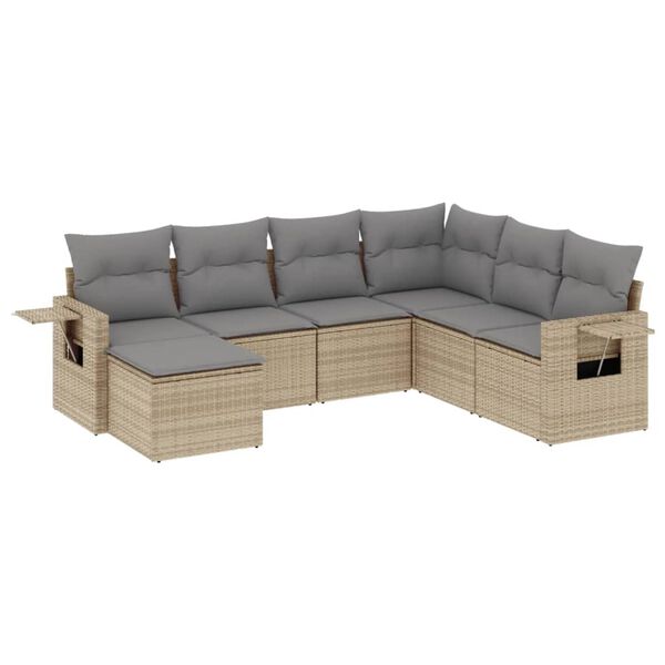 vidaXL Set Divani da Giardino 7 pz con Cuscini Beige in Polyrattan