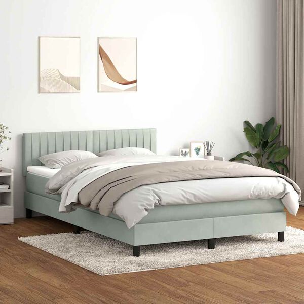 vidaXL Letto a Molle con Materasso e LED Grigio Chiaro 140x210cm Velluto