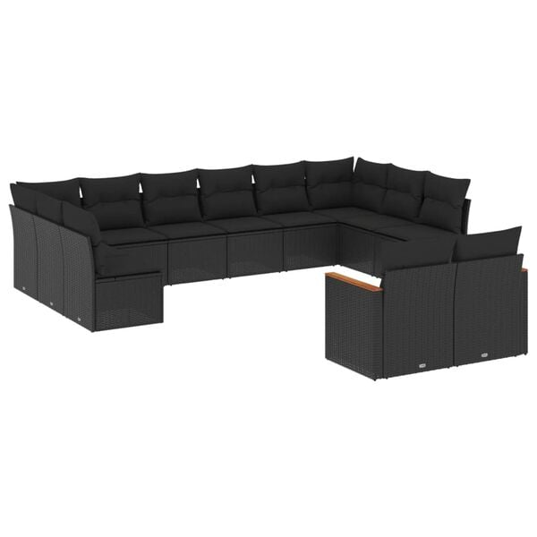 vidaXL Set Divani da Giardino 12 pz con Cuscini Nero in Polyrattan