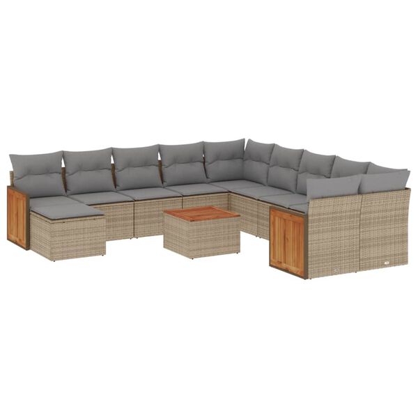 vidaXL Set Divani da Giardino 12 pz con Cuscini Beige in Polyrattan