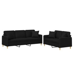vidaXL Set Divani 2 pz con Cuscini Nero in Tessuto