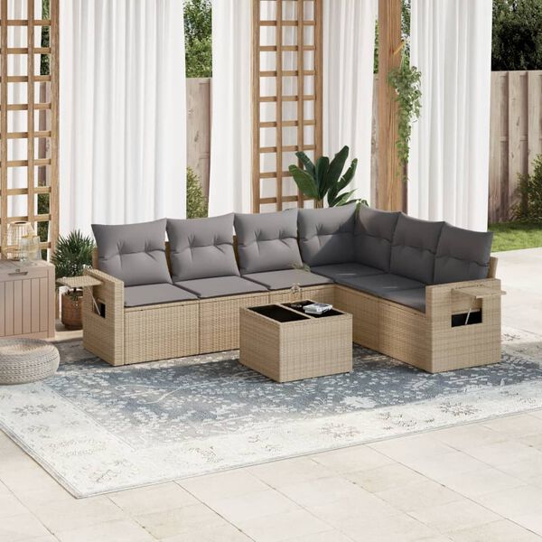 vidaXL Set Divani da Giardino 7 pz con Cuscini Beige in Polyrattan