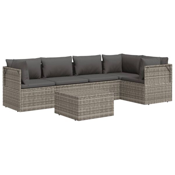 vidaXL Set Divani da Giardino 6 pz con Cuscini in Polyrattan Grigio