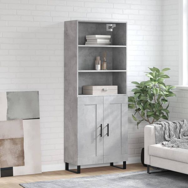vidaXL Credenza Grigio Cemento 69,5x34x180 cm in Legno Multistrato