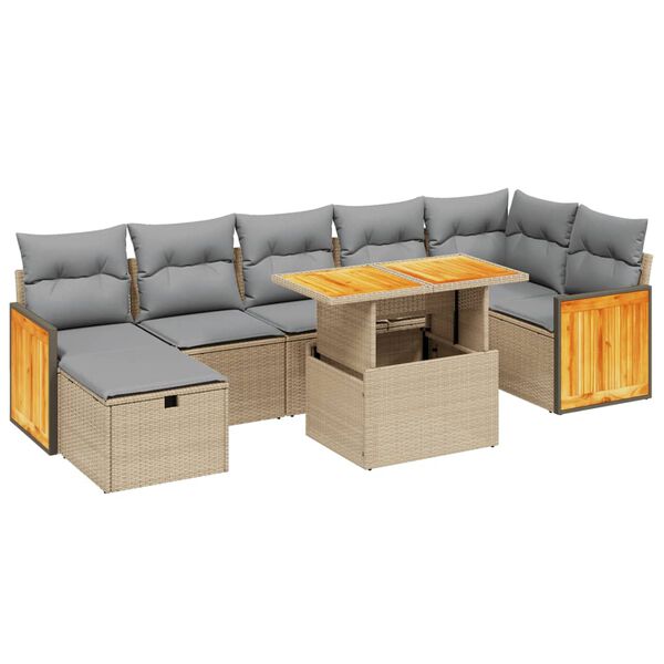 vidaXL Set Divano da Giardino 8 pz con Cuscini Beige in Polyrattan