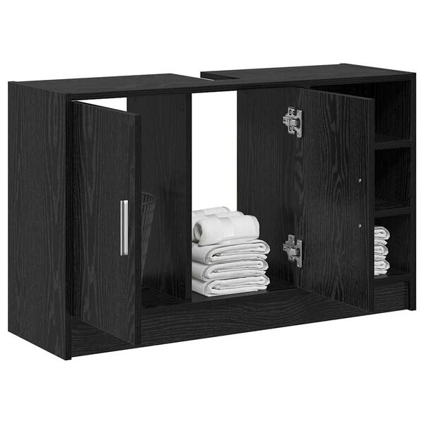 vidaXL Mobile da Bagno Rovere Nero 90 x 29 x 55 cm Legno multistrato