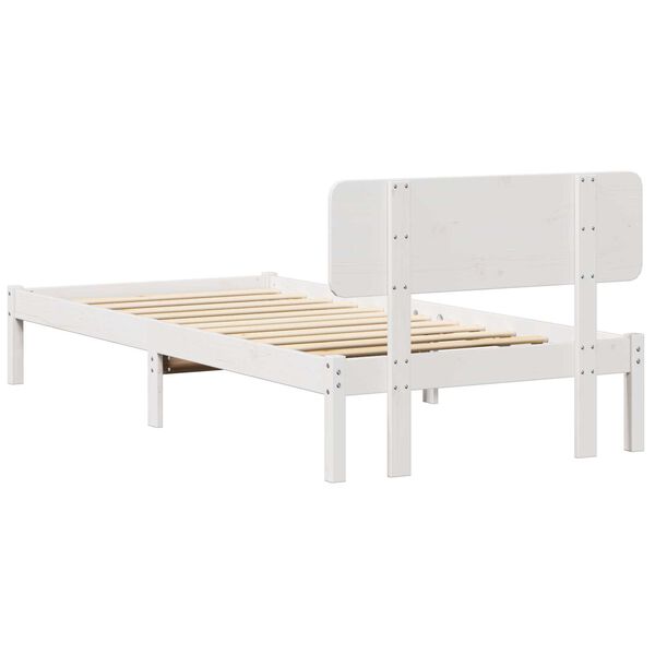 Letto Singolo In Legno Di Pino 90x200cm - Testiera Moderna, Bianco, Con Rete A Doghe - Foto 5