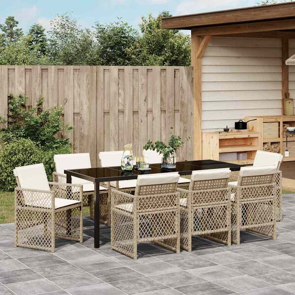 vidaXL Set da Pranzo per Giardino 9 pcs Beige polyrattan