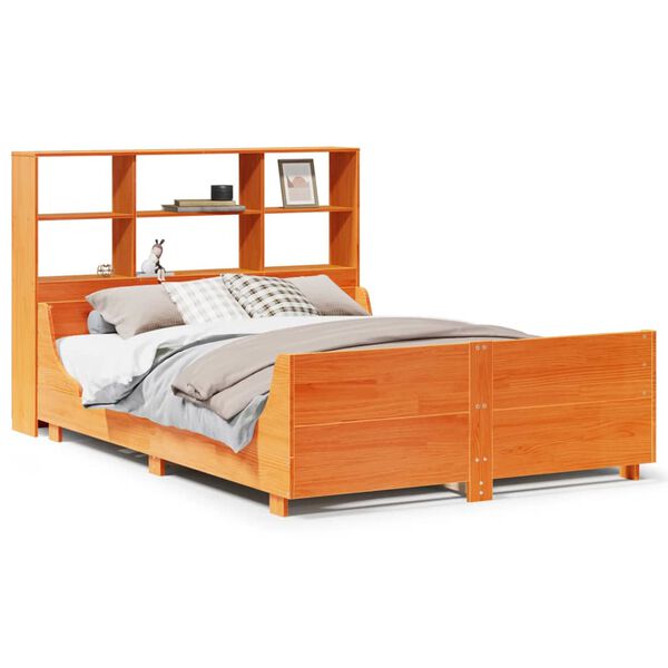 vidaXL Letto Libreria senza Materasso Marrone Cera 140x200 cm Legno