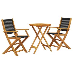 vidaXL Set da Bistrot 3pz Nero in Polipropilene e Legno Massello
