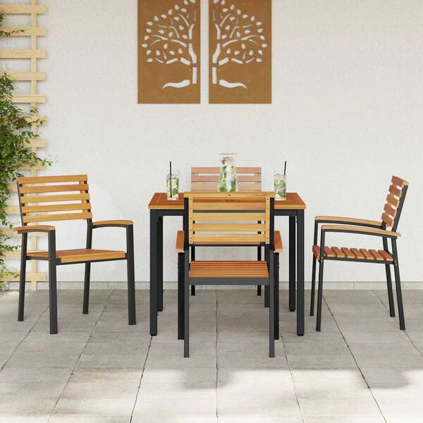 vidaXL Set da Pranzo per Giardino 5 pcs Nero Legno di Acacia Massello