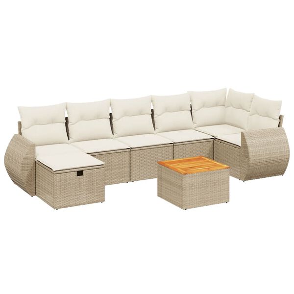 vidaXL Set Divano da Giardino 8 pz con Cuscini Beige in Polyrattan