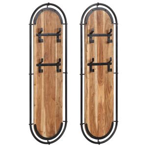 vidaXL Appendiabiti da Parete con 4 Ganci 2pz Legno Massello Acacia
