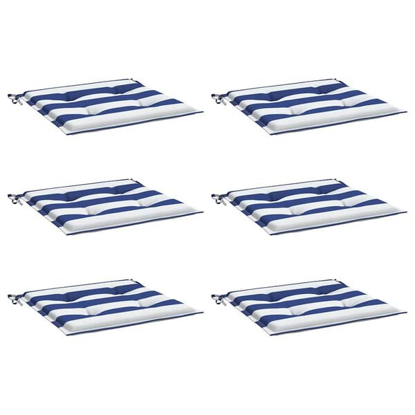 vidaXL Cuscini per Sedia 6 pz Strisce Bianche e Blu 40x40x4 cm Tessuto