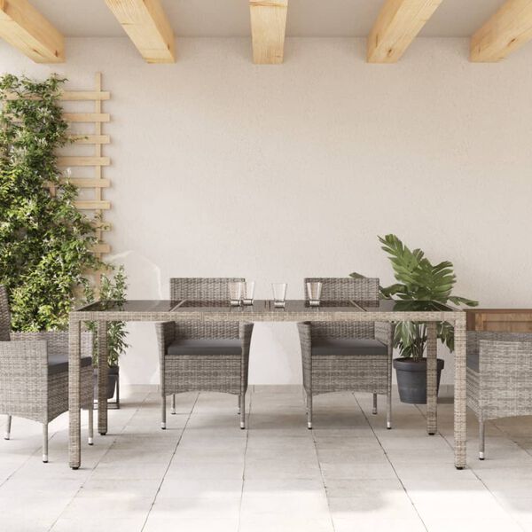 vidaXL Tavolo da Giardino Piano in Vetro Grigio 190x90x75cm Polyrattan