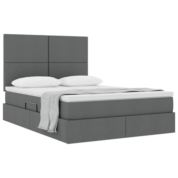 vidaXL Letto con contenitore e materasso Grigio scuro 140 x 190 cm