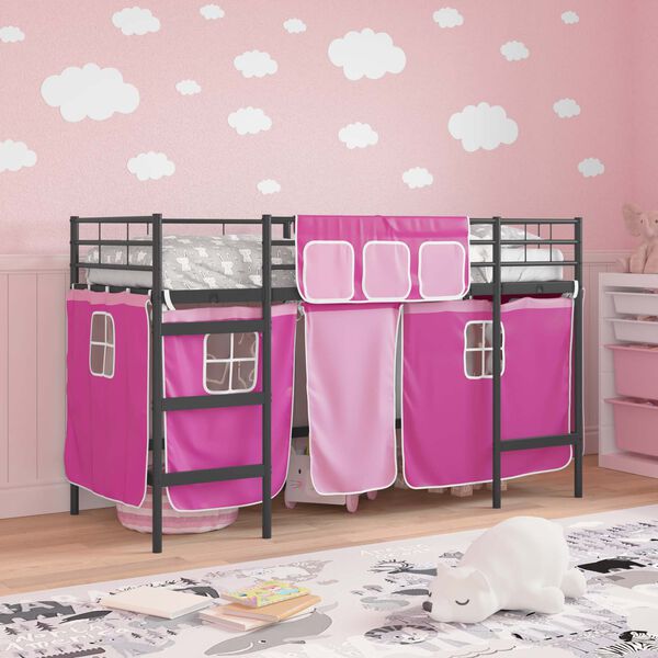 vidaXL Struttura del Letto Loft per Bambini con Tendine Nero e rosa