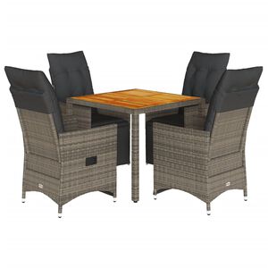 vidaXL Set Bistr&ograve; da Giardino 5 pz con Cuscini in Polyrattan Grigio