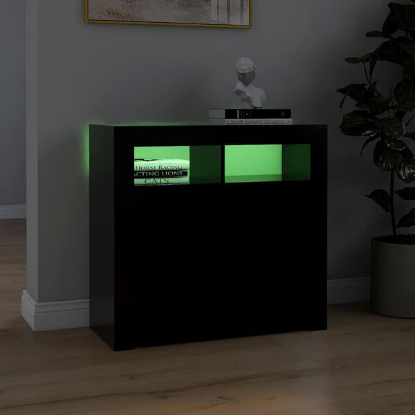 vidaXL Credenza con Luci LED Nera 80x35x75 cm