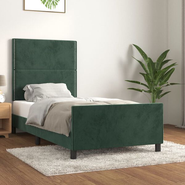 vidaXL Giroletto senza Materasso Verde Scuro 90x200 cm in Velluto