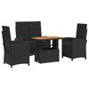 vidaXL Set da Pranzo da Giardino 4 pz con Cuscini Nero in Polyrattan