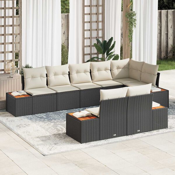vidaXL Set Divano da Giardino 8 pcs Nero e Crema Polyrattan