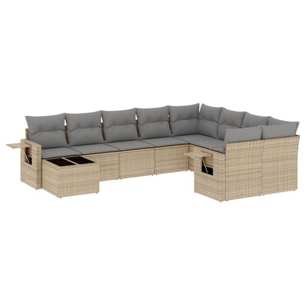 vidaXL Set Divano da Giardino 10 pz con Cuscini Beige in Polyrattan