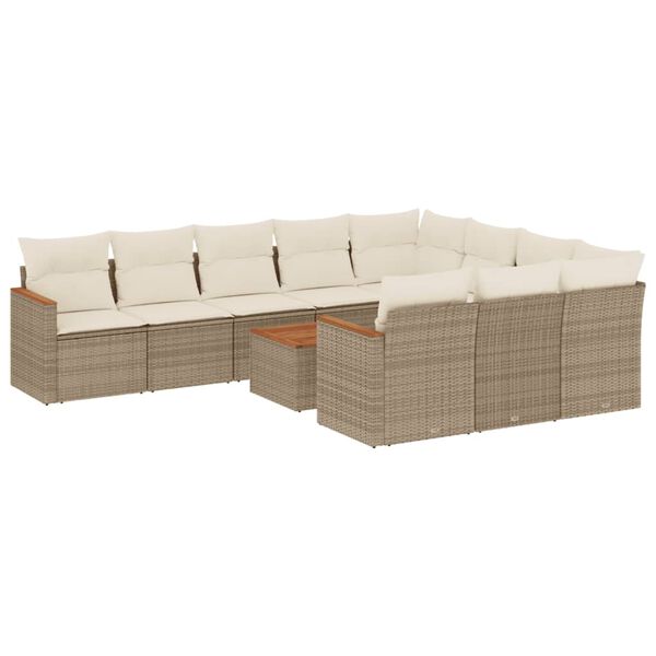 vidaXL Set Divani da Giardino 11 pz con Cuscini Beige in Polyrattan