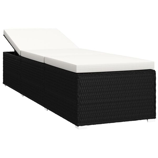 vidaXL Lettino Prendisole con Cuscino e Tavolino in Polyrattan Nero