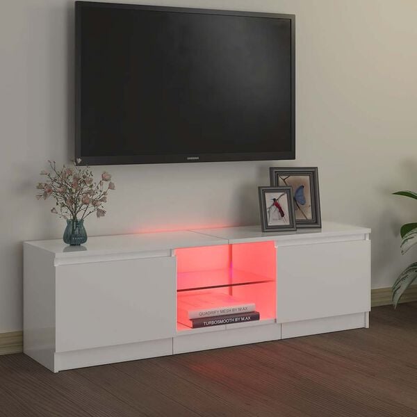 vidaXL Mobile Porta TV con Luci LED Bianco Lucido 120x30x36 cm
