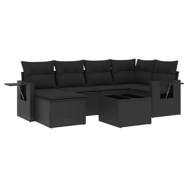 vidaXL Set Divani da Giardino con Cuscini 7pz Nero Polyrattan