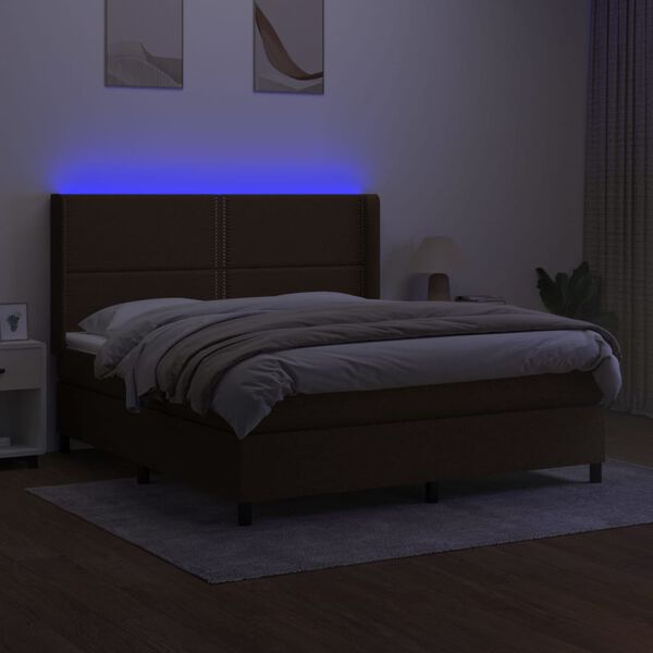 vidaXL Letto a Molle Materasso e LED Marrone Scuro 160x200 cm Tessuto