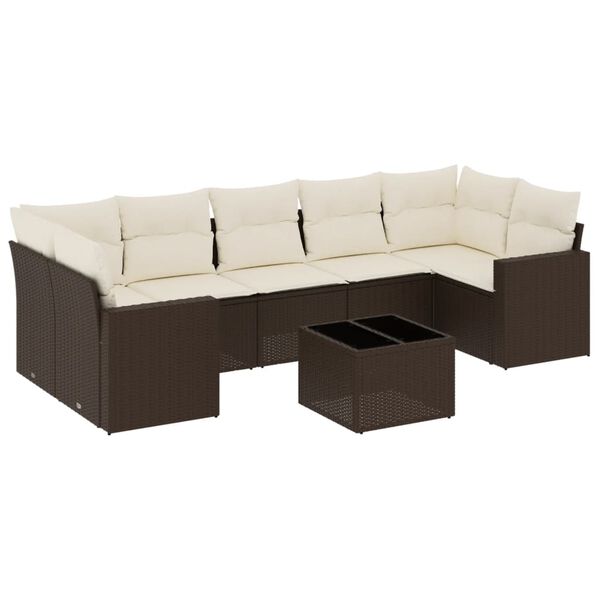 vidaXL Set Divani da Giardino 8 pz con Cuscini Marrone in Polyrattan