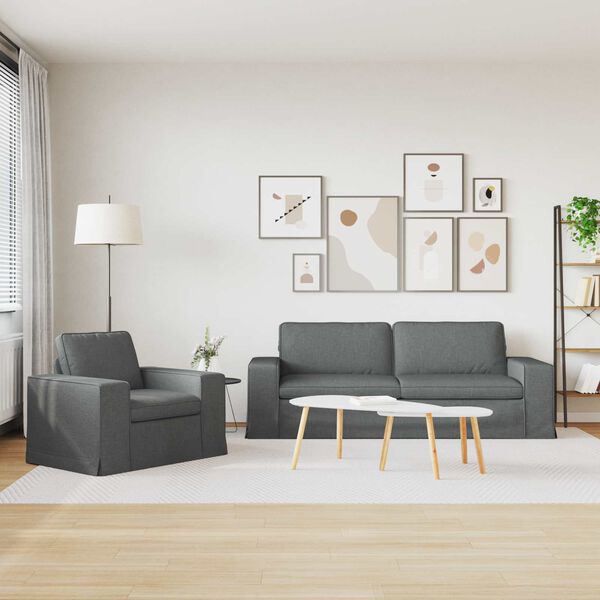 vidaXL Set di divani 2 pcs Grigio scuro 182 x 80 x 82 cm Tessuto