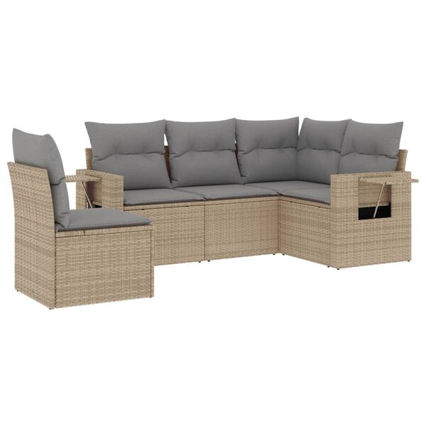 vidaXL Set Divano da Giardino 5 pz con Cuscini Beige in Polyrattan