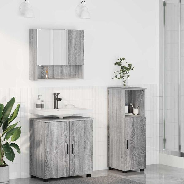 vidaXL Set di mobili per il bagno con porta 3 pcs Grigio Sonoma