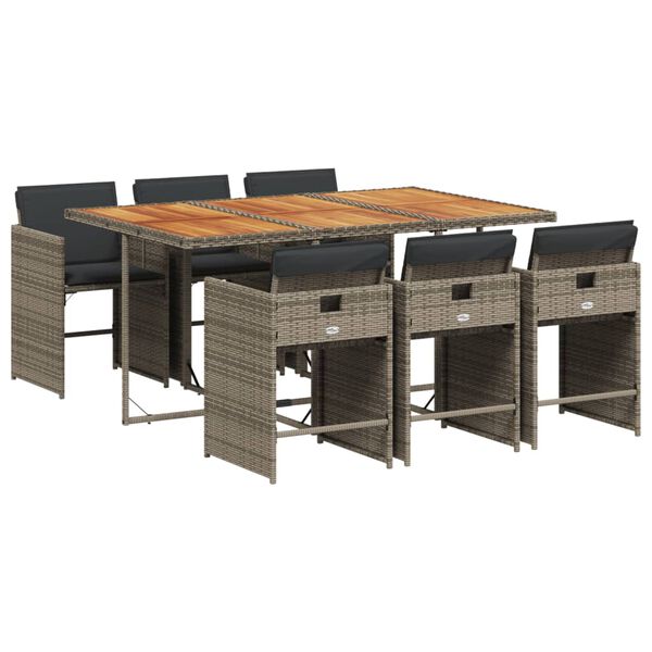vidaXL Set da Pranzo da Giardino 7 pz con Cuscini in Polyrattan Grigio