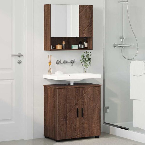 vidaXL Set di mobili per il bagno con porta 2 pcs Rovere Marrone