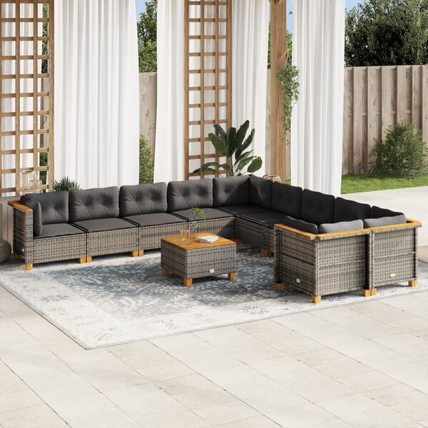 vidaXL Set Divani da Giardino 11 pz con Cuscini in Polyrattan Grigio