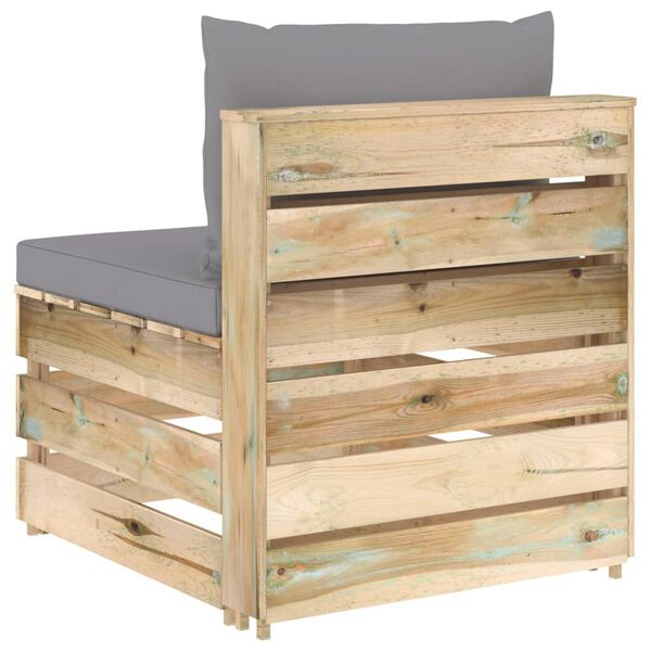 vidaXL Divano Centrale Modulare con Cuscini in Legno Impregnato Verde