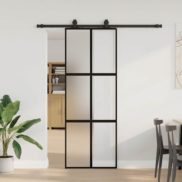 vidaXL Porta Scorrevole Set Ferramenta Nera 76x205 cm Vetro Temperato