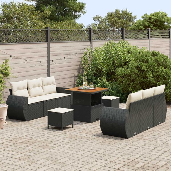 vidaXL Set Divano da Giardino con cuscino 9 pcs Nero polyrattan