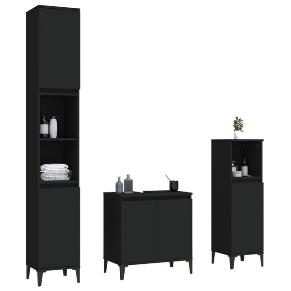 vidaXL Set Mobili da Bagno 3 pz Nero in Legno Multistrato