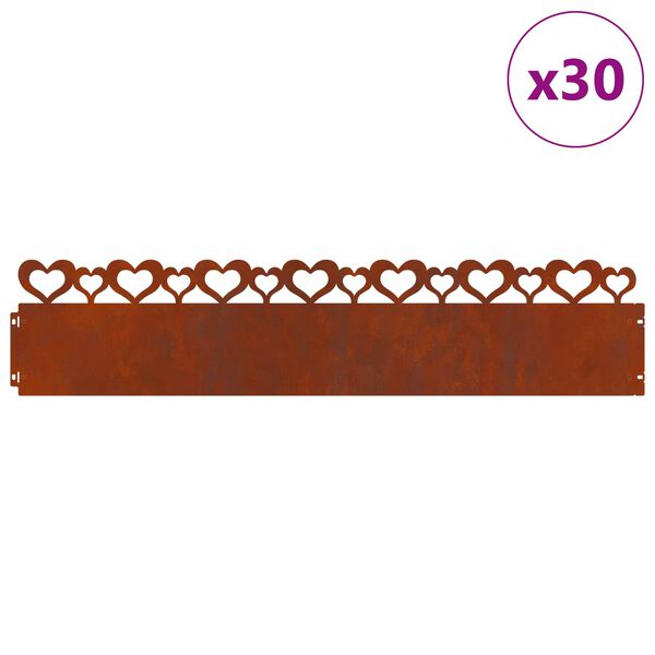 vidaXL Bordure per prato 30 pcs Ruggine 103 x 0,05 x 22 cm